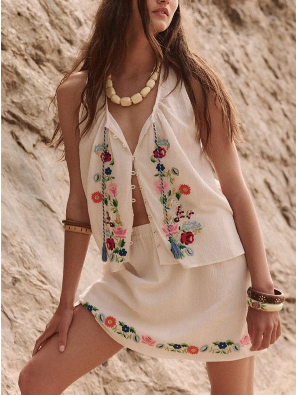 Spell x Free People Florapaloosa Embroidered Tank & Mini Skirt Set - Small - NWT